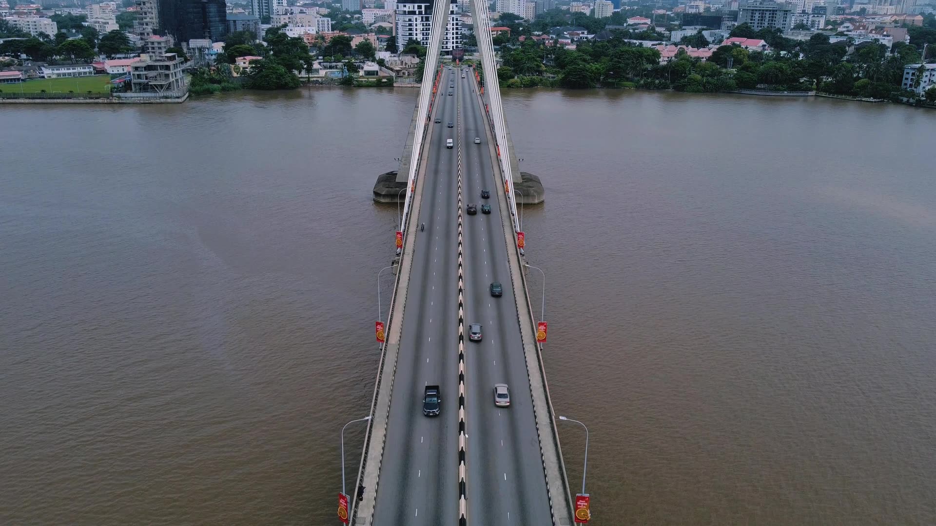 A bridge across the lagoon in Lagos seen from the air